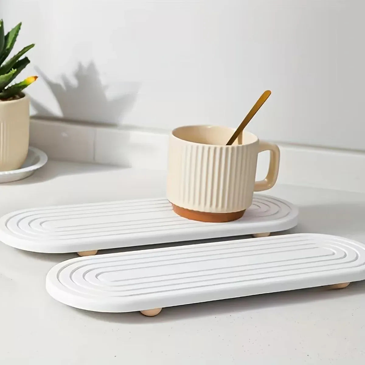 Nordic Diatomaceous Earth Tray Bathroom Sink Drying Mat 30x10cm - White