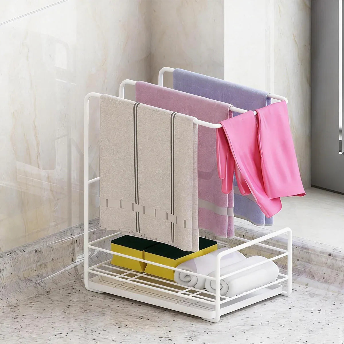 3PCS Kitchen Countertop Drain Rack Space Saving Organiser with Drainage Plate