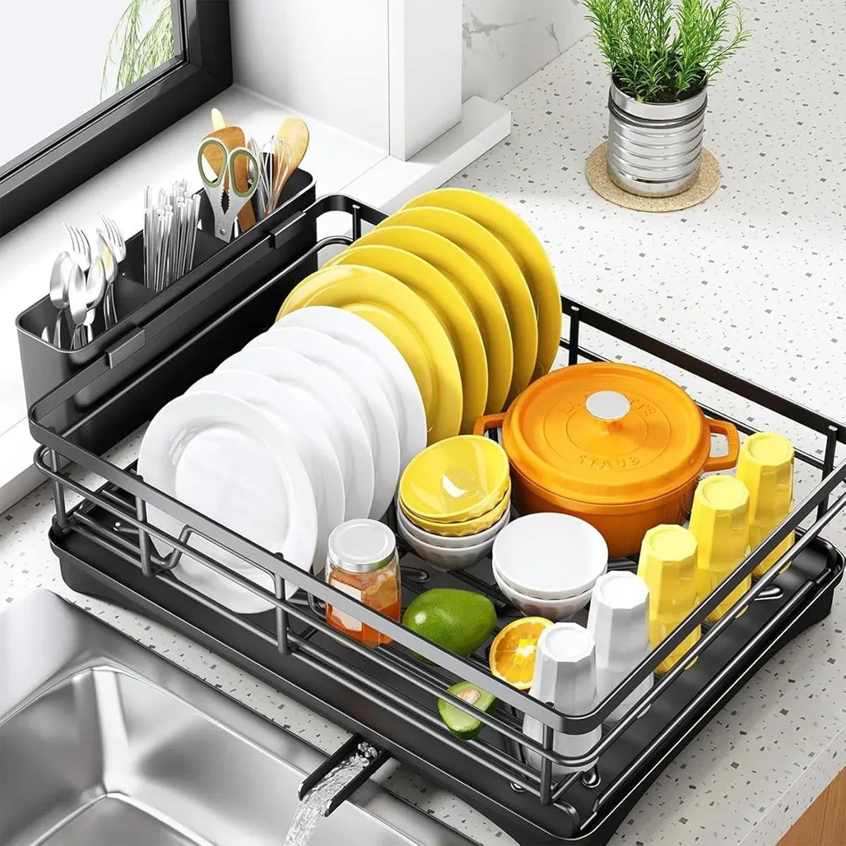 Large Capacity Kitchen Dish Drying Rack Sink Plate Bowl Tableware Storage Shelf
