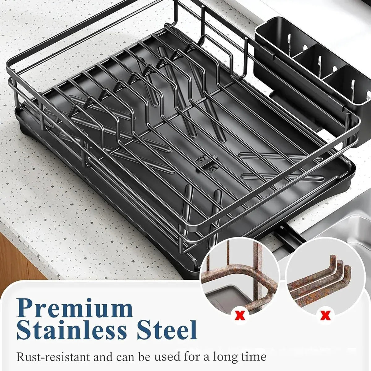 Large Capacity Kitchen Dish Drying Rack Sink Plate Bowl Tableware Storage Shelf