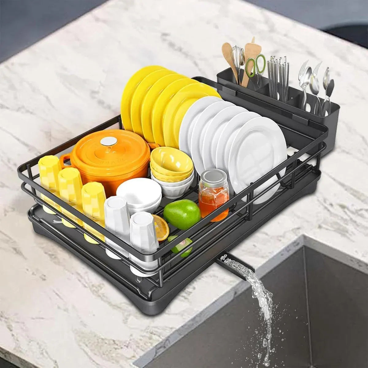 Large Capacity Kitchen Dish Drying Rack Sink Plate Bowl Tableware Storage Shelf