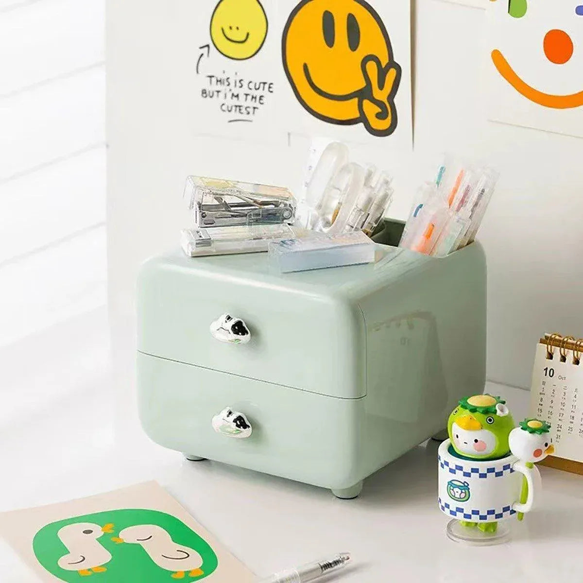 Multifunctional Desktop Organizer Storage Drawer Box for Office and Study Desks - Beige