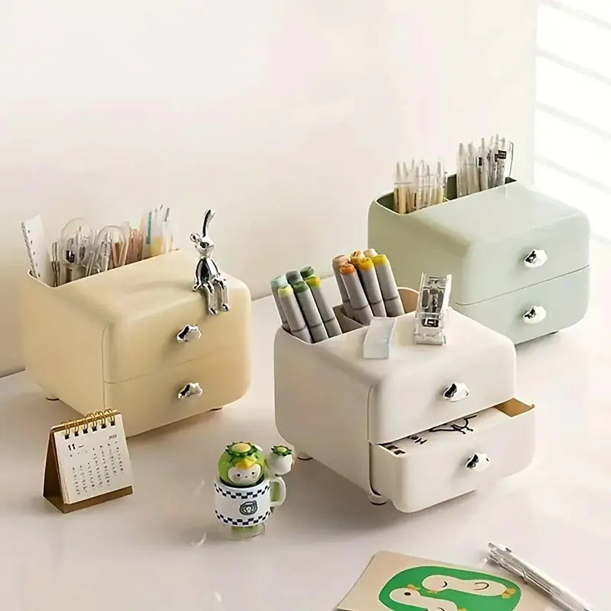 Multifunctional Desktop Organizer Storage Drawer Box for Office and Study Desks - Green
