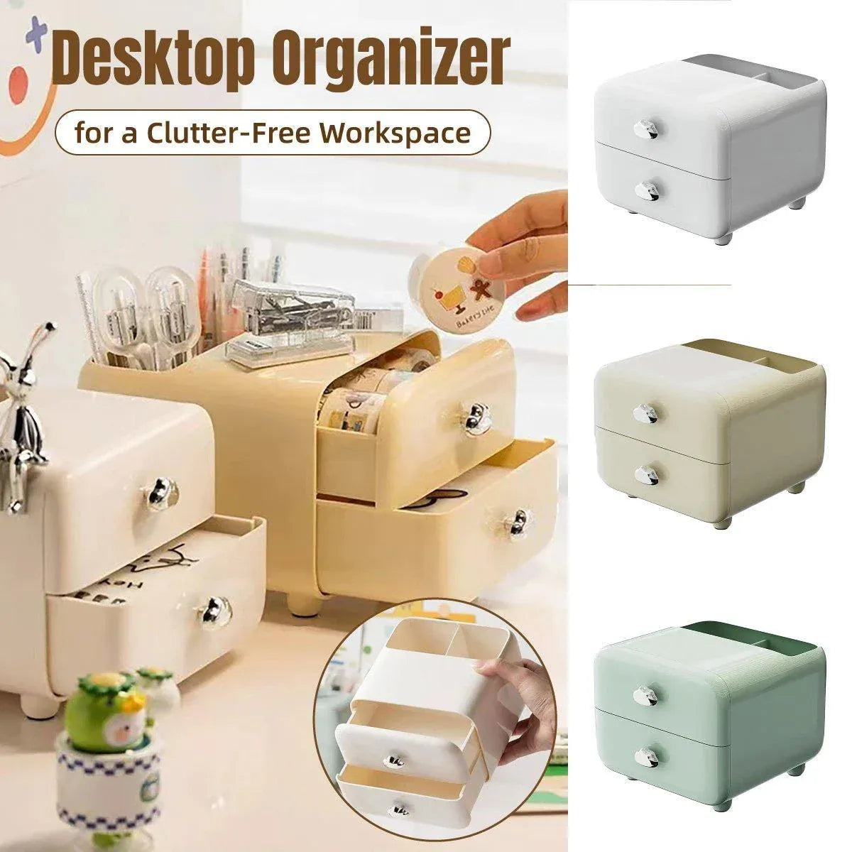 Multifunctional Desktop Organizer Storage Drawer Box for Office and Study Desks - Green
