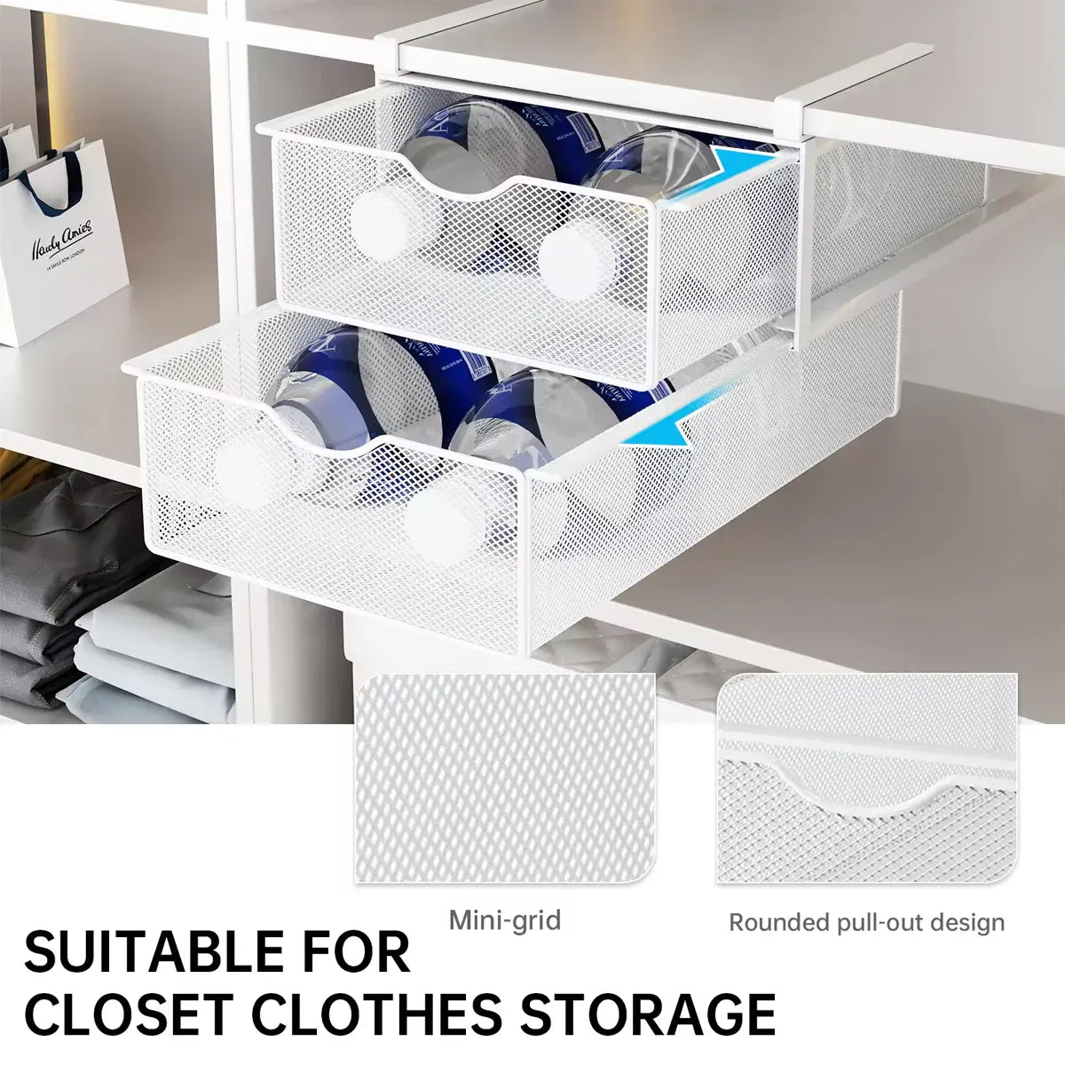 Under Mounted Storage Drawer with Double Layer Pull Out Basket Space Organizer