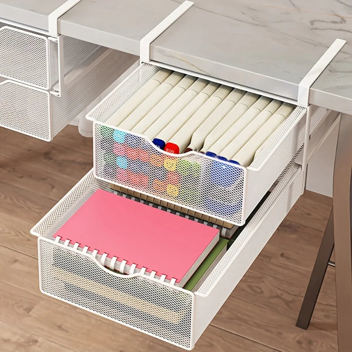 Under Mounted Storage Drawer with Double Layer Pull Out Basket Space Organizer