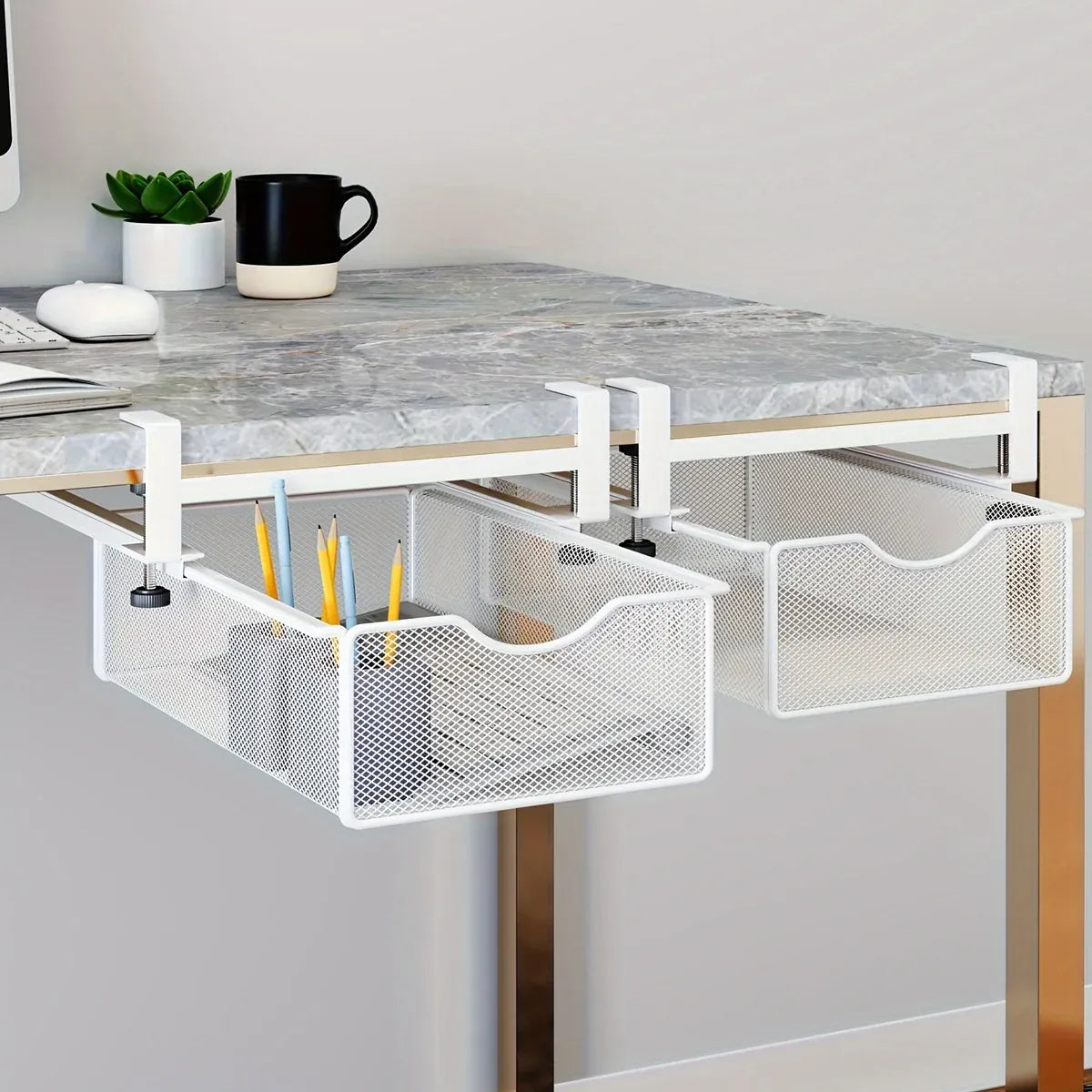 Office Desk Pull Out Hanging Basket Under Desk Storage Organizer for Stationery