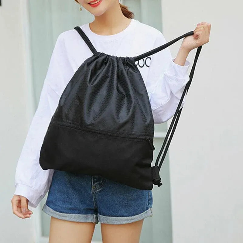 Backpack Sport Pack String Tote Gym Bag Cinch Sack School Drawstring Capacity - Black