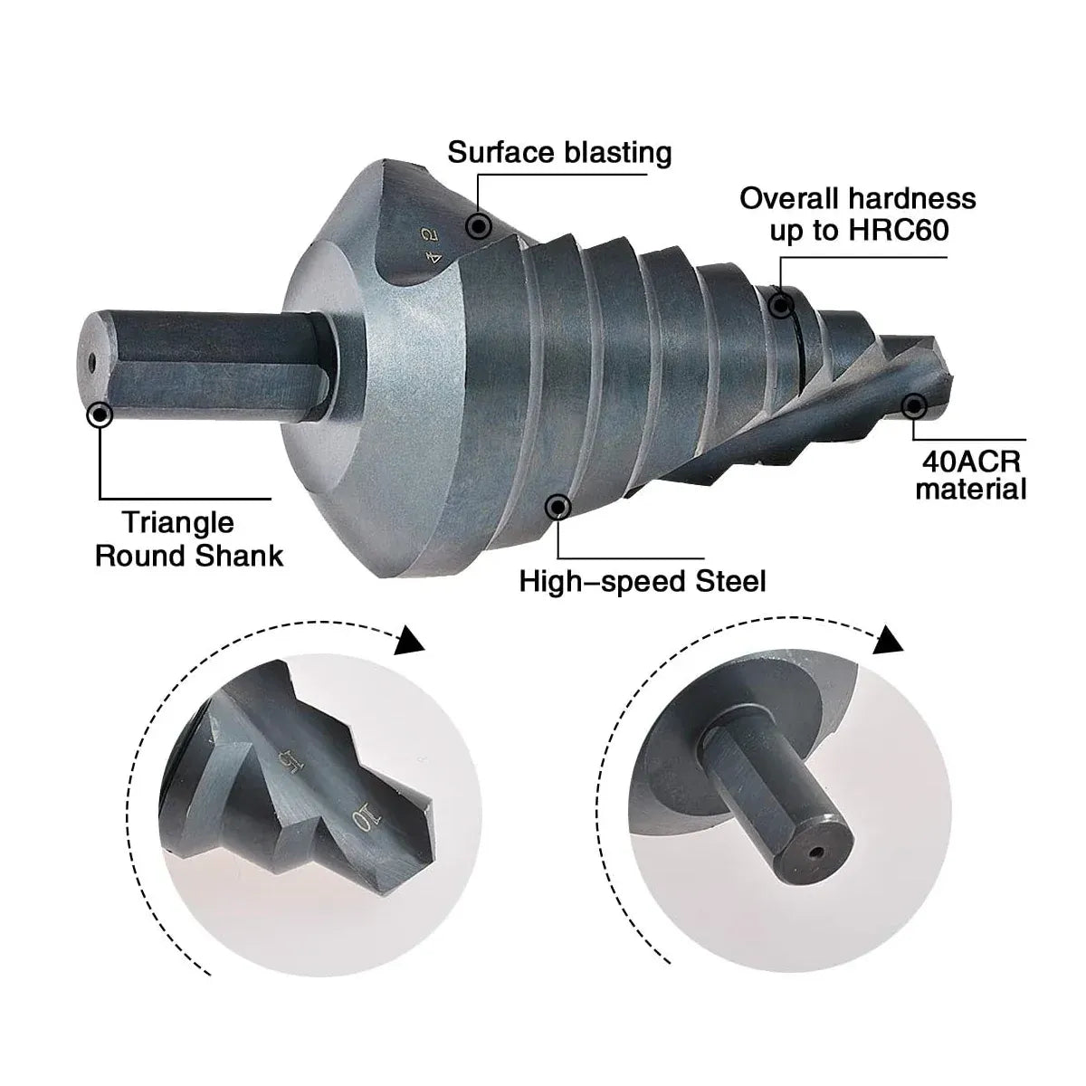 Spiral Nitriding Step Drill Bit Multi Hole Cutter 10-45mm 8 Step Sizes Cutting
