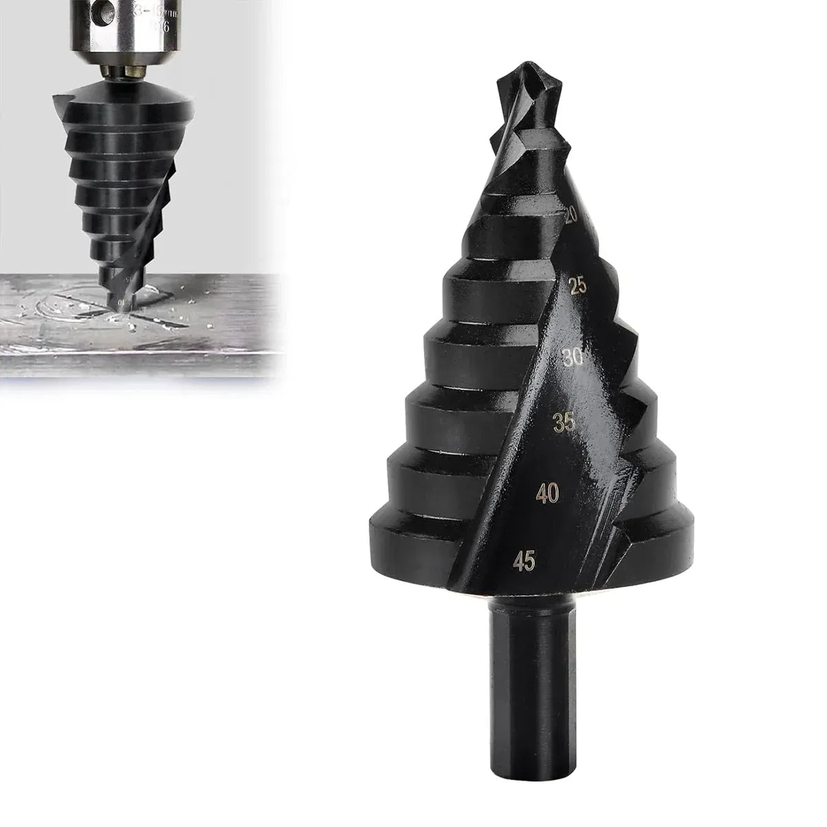 Spiral Nitriding Step Drill Bit Multi Hole Cutter 10-45mm 8 Step Sizes Cutting