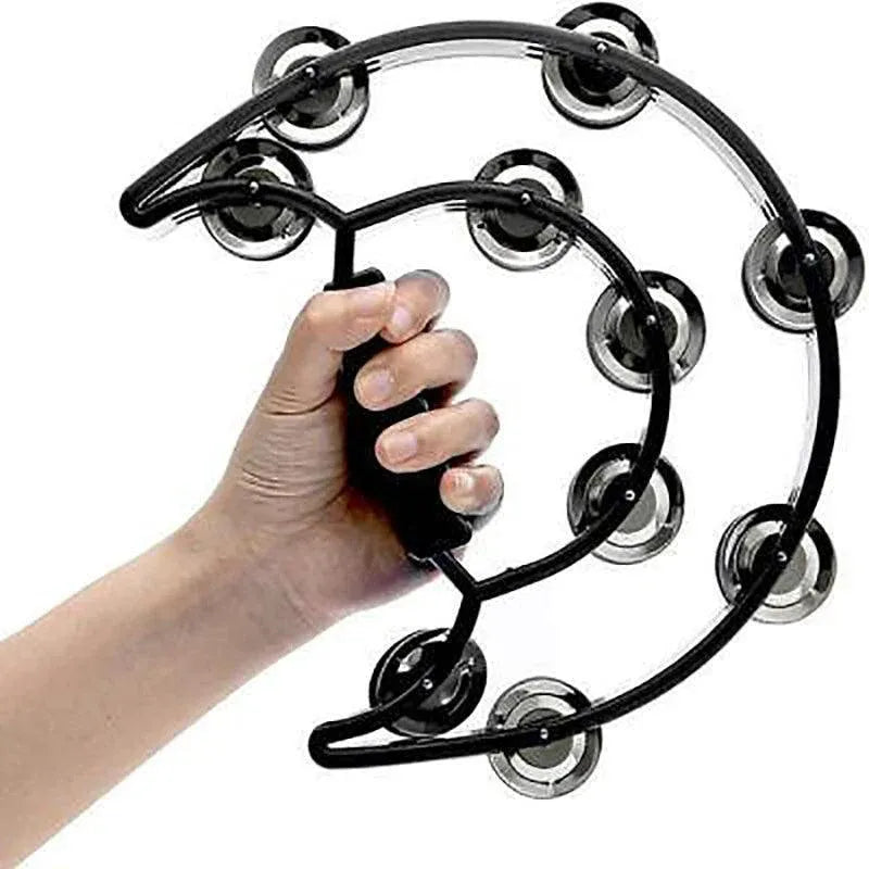 Double Half Moon Tambourine Handheld Musical Percussion Instrument Bell Drum - Green