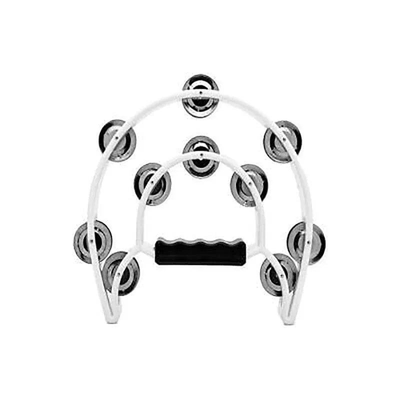 Double Half Moon Tambourine Handheld Musical Percussion Instrument Bell Drum - White