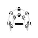 Double Half Moon Tambourine Handheld Musical Percussion Instrument Bell Drum - White