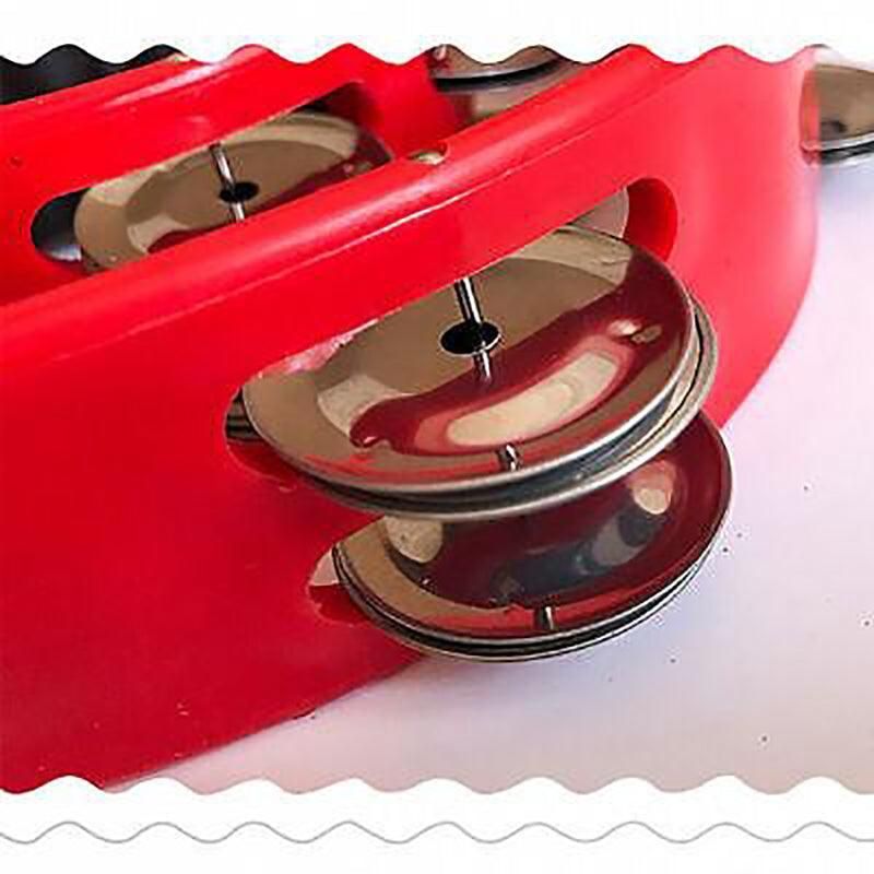 Double Half Moon Tambourine Handheld Musical Percussion Instrument Bell Drum - White