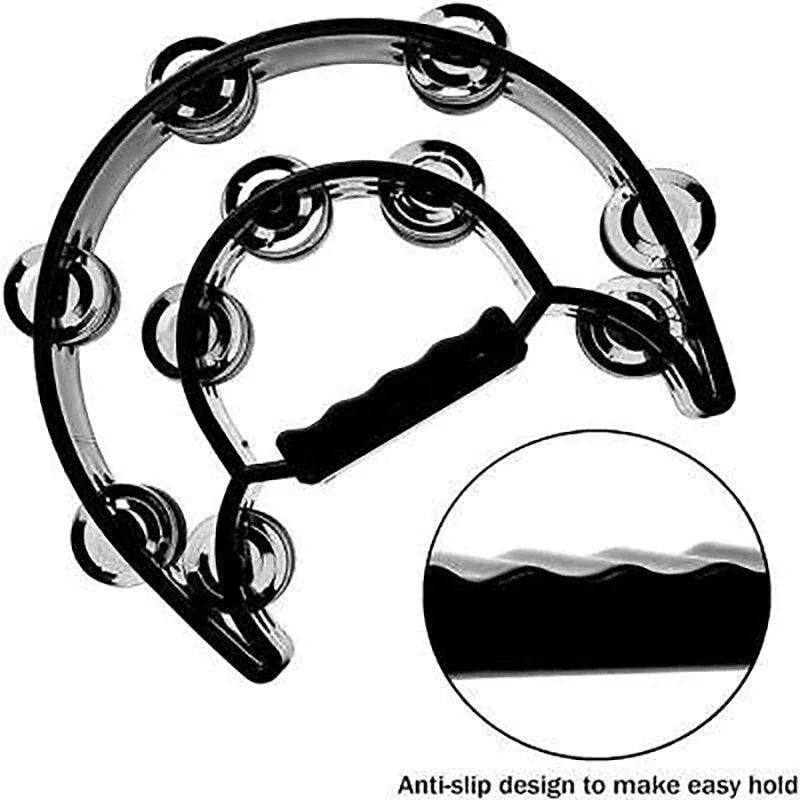 Double Half Moon Tambourine Handheld Musical Percussion Instrument Bell Drum - White