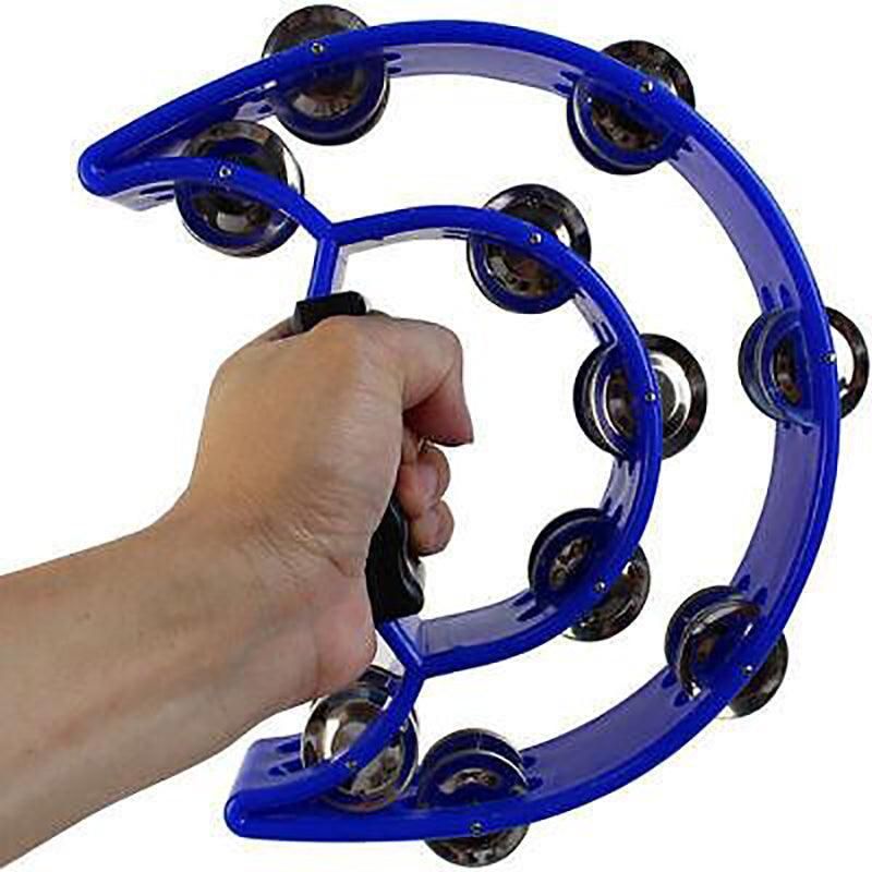 Double Half Moon Tambourine Handheld Musical Percussion Instrument Bell Drum - White