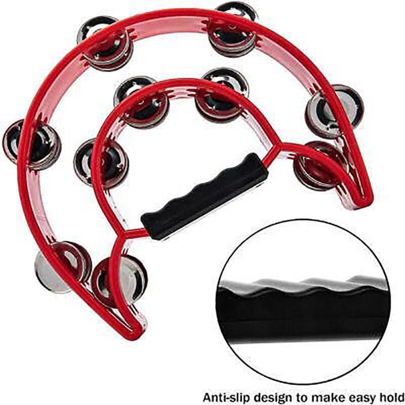 Double Half Moon Tambourine Handheld Musical Percussion Instrument Bell Drum - White