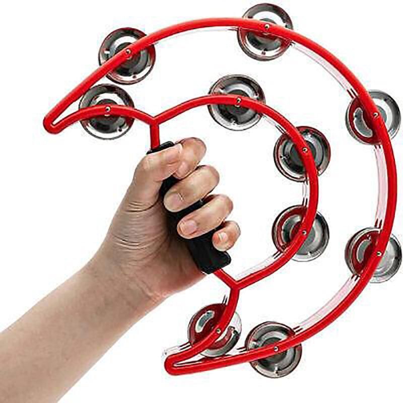 Double Half Moon Tambourine Handheld Musical Percussion Instrument Bell Drum - White