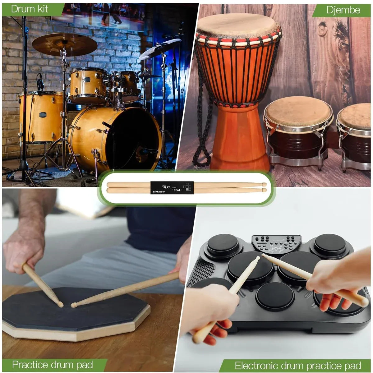 12 Pairs Drum 7A Professional Practice Solid Wood Drum Stick