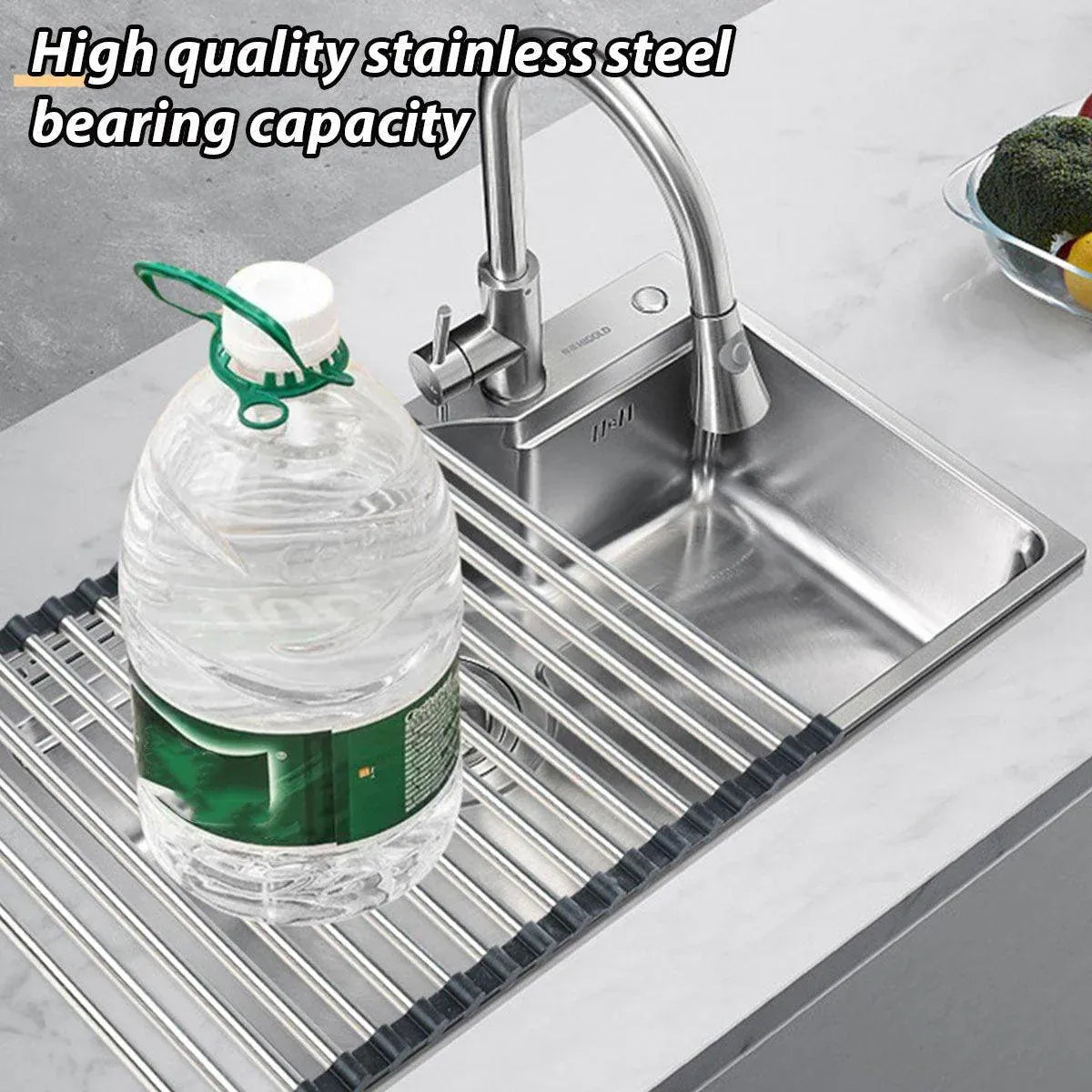 Multifunctional Stainless Steel Draining Rack Folding Sink Organizer for Kitchen - 580 x 400mm