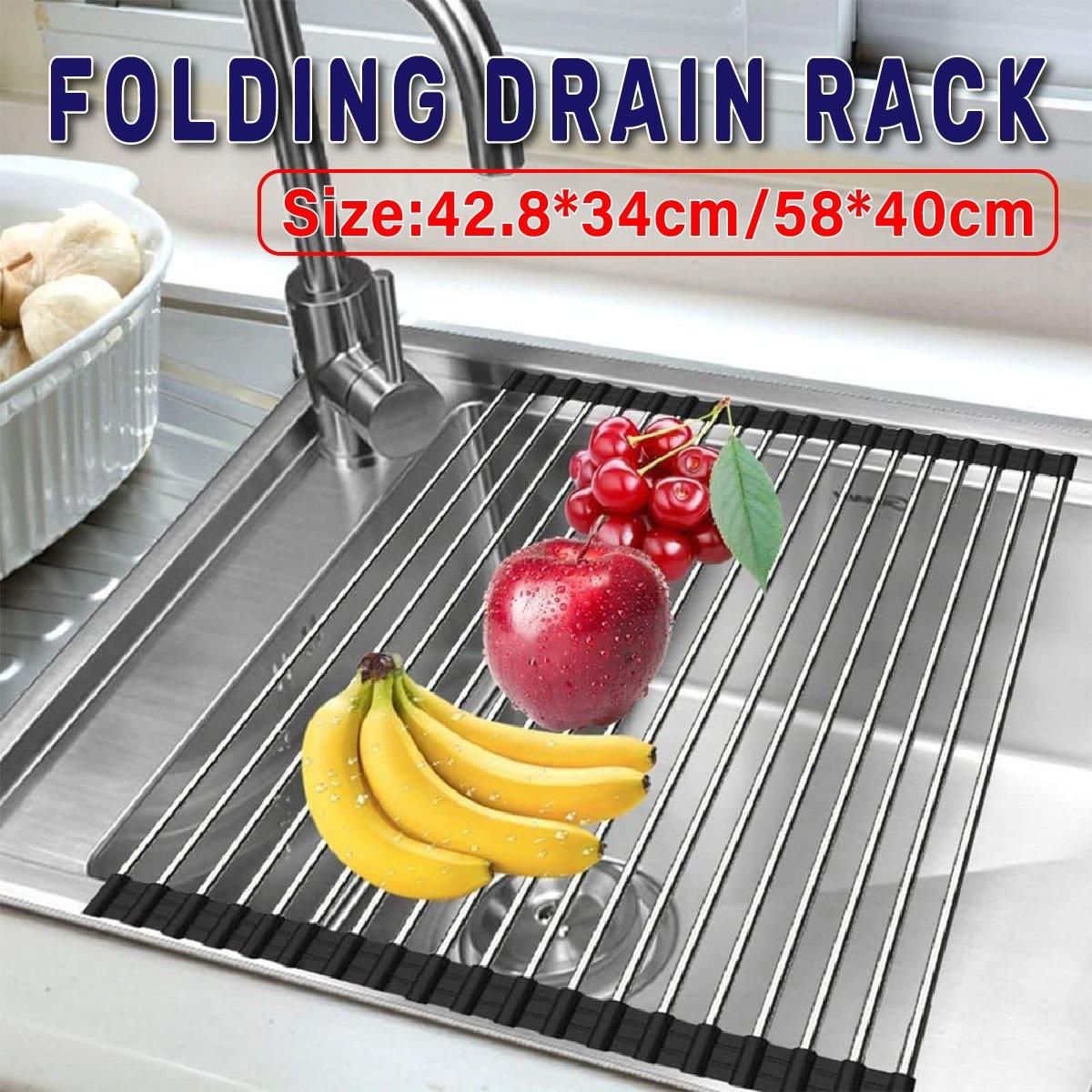 Multifunctional Stainless Steel Draining Rack Folding Sink Organizer for Kitchen - 580 x 400mm