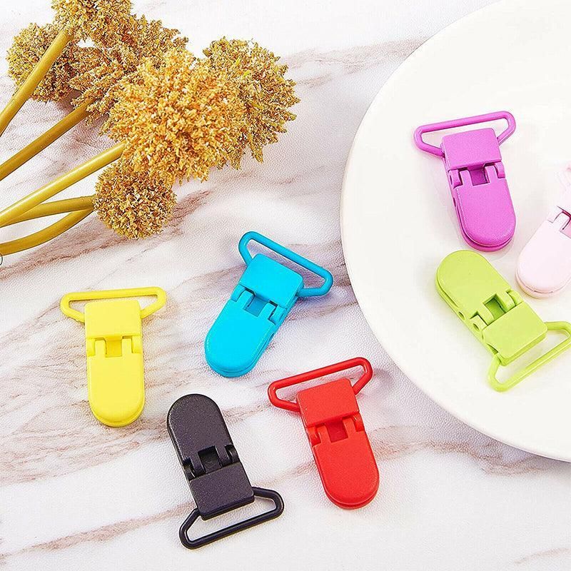 60 Random Colored Plastic Pacifier Dummy Clip Suspender Badge Holder for Crafts