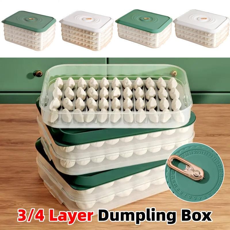3/4 Layer Large Capacity Dumpling Box Sealed Fresh Wonton Storage Container - White-3 Layer