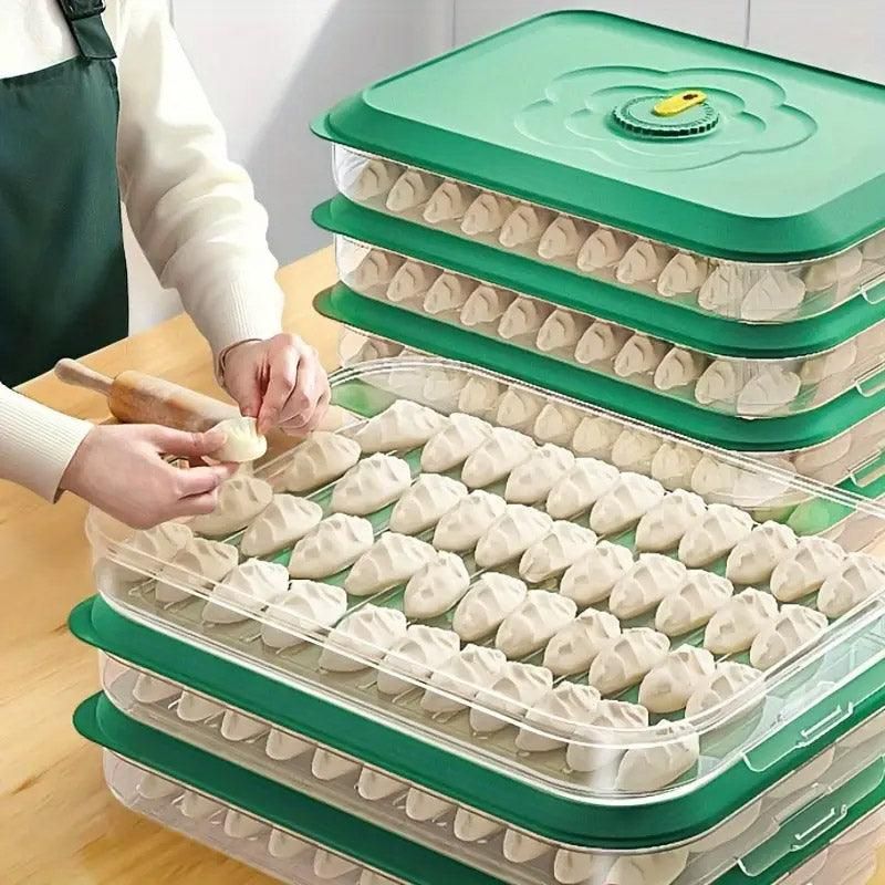 3/4 Layer Large Capacity Dumpling Box Sealed Fresh Wonton Storage Container - Green-4 Layer
