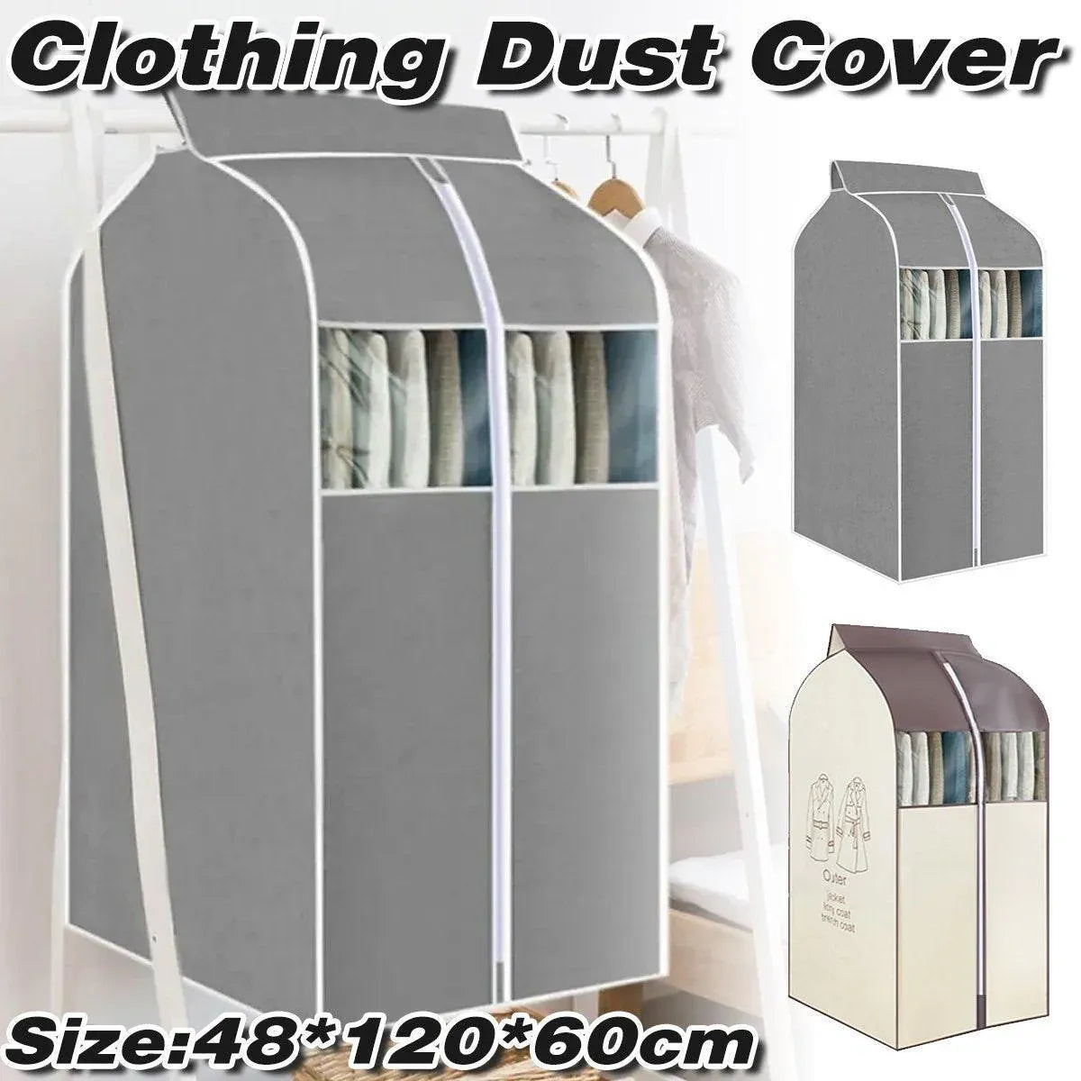 Hanging Garment Covers with Clear Window 120cm for Clothes Rack Closet Hanging - Beige