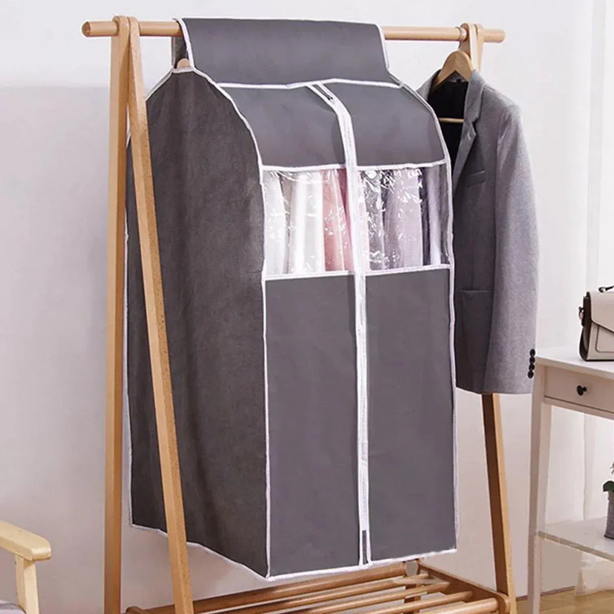Hanging Garment Covers with Clear Window 120cm for Clothes Rack Closet Hanging - Beige