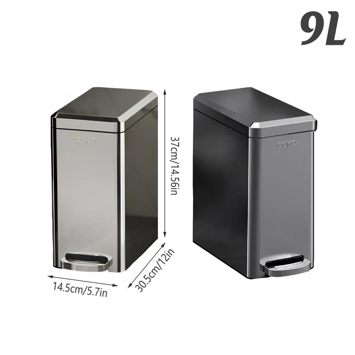 Kitchen Trash Can 9L Household Pedal Bin with Lid Large Capacity Waste Bucket - Tungsten Steel