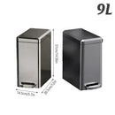 Kitchen Trash Can 9L Household Pedal Bin with Lid Large Capacity Waste Bucket - Tungsten Steel