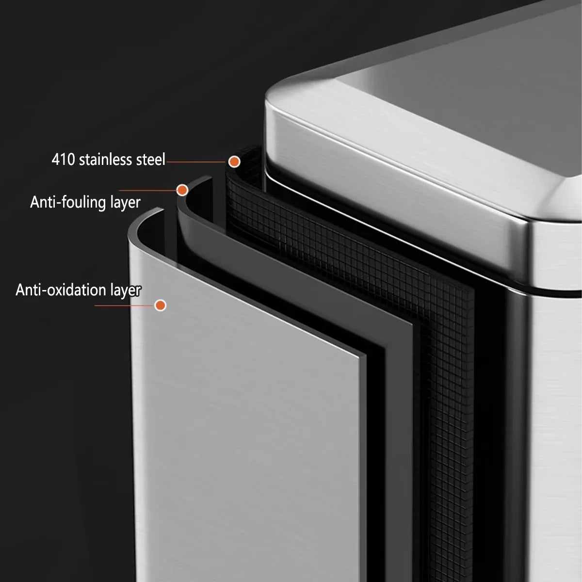 Kitchen Trash Can 9L Household Pedal Bin with Lid Large Capacity Waste Bucket - Tungsten Steel