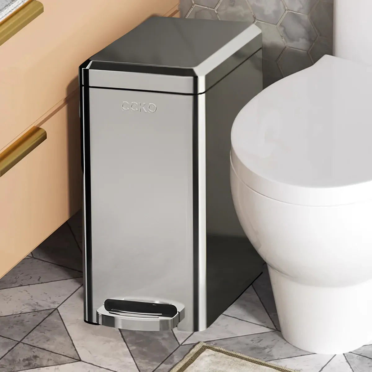 Kitchen Trash Can 9L Household Pedal Bin with Lid Large Capacity Waste Bucket - Tungsten Steel