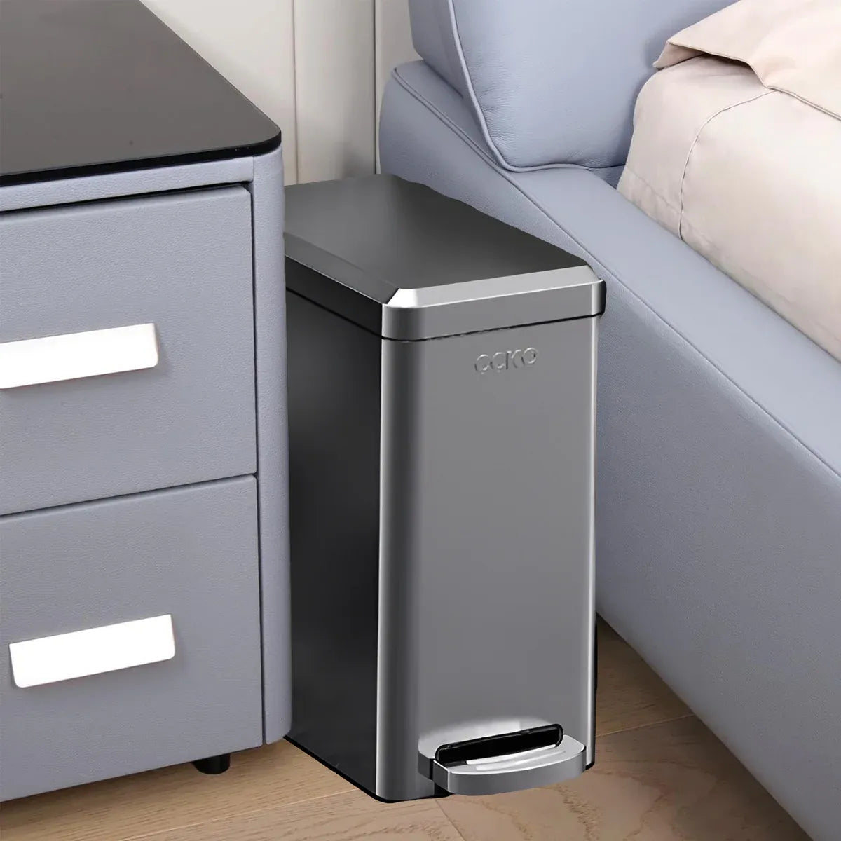 Kitchen Trash Can 9L Household Pedal Bin with Lid Large Capacity Waste Bucket - Tungsten Steel