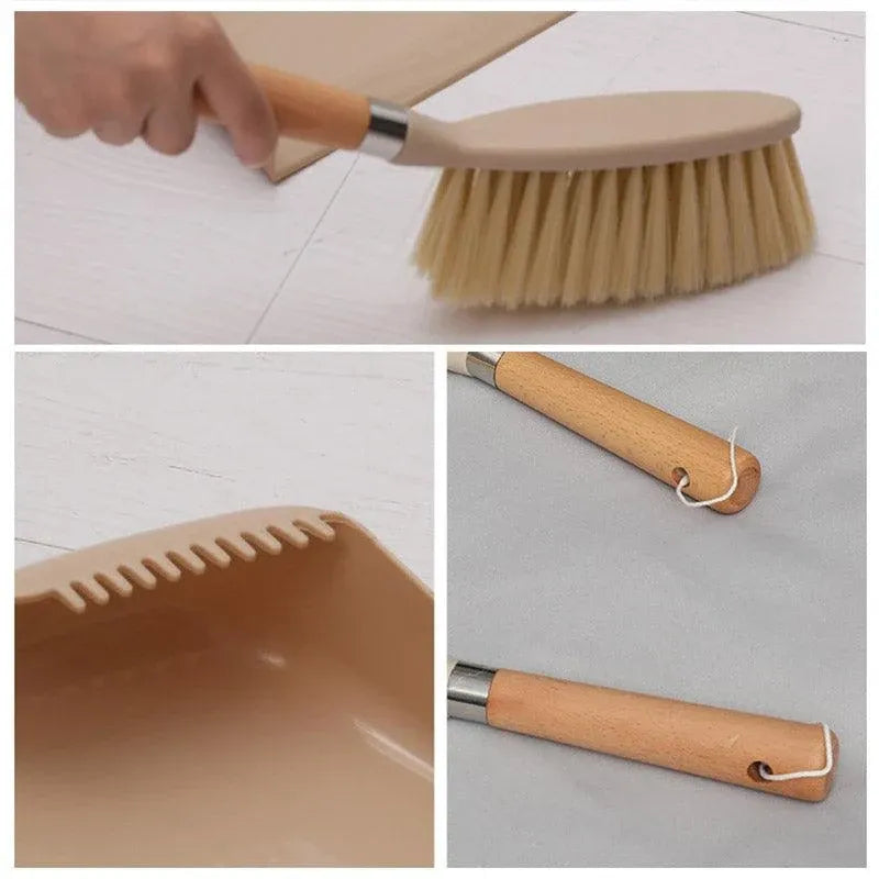 Wooden Handle Mini Brush and Dustpan Set for Desktop Cleanup Small Sweeper Set - B39