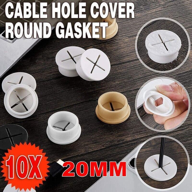 10 PCS 20mm Desk Cord Grommet, Flexible Silicone Cable Hole Cover Round Gasket - Yellow