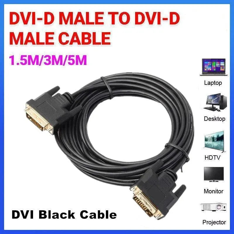 DVI Black Cable Male DVI-D for LCD Monitor Computer PC Projector DVD Cord Lead - 1.5M