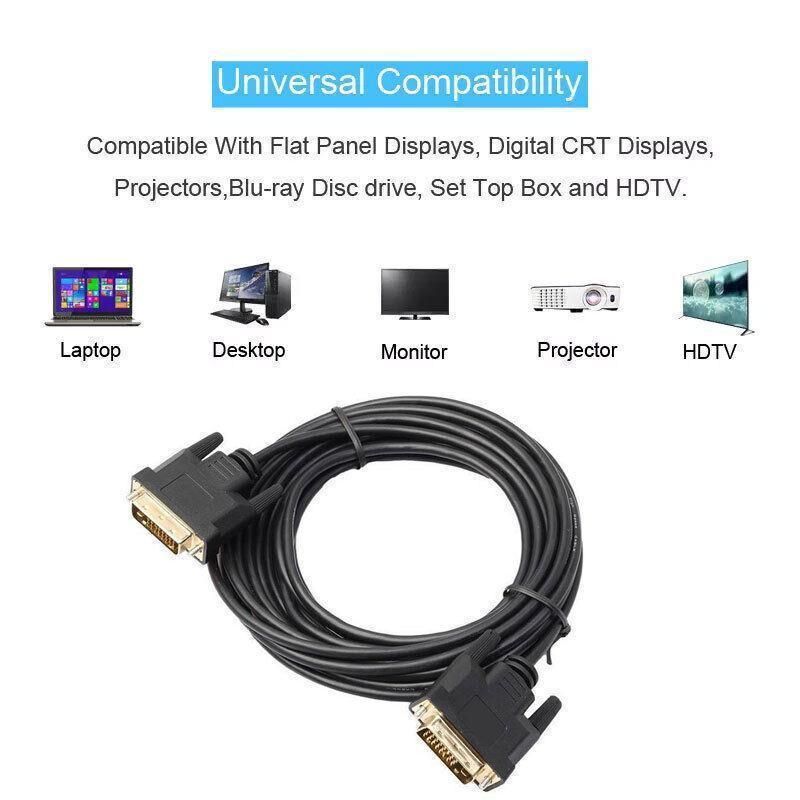 DVI Black Cable Male DVI-D for LCD Monitor Computer PC Projector DVD Cord Lead - 5M
