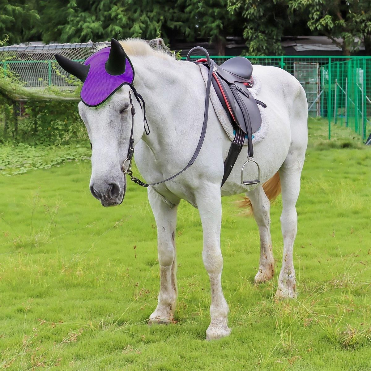 Breathable Mesh Cloth Ear Muffs For Horse Accessories Comfortable Fly Protection - Red