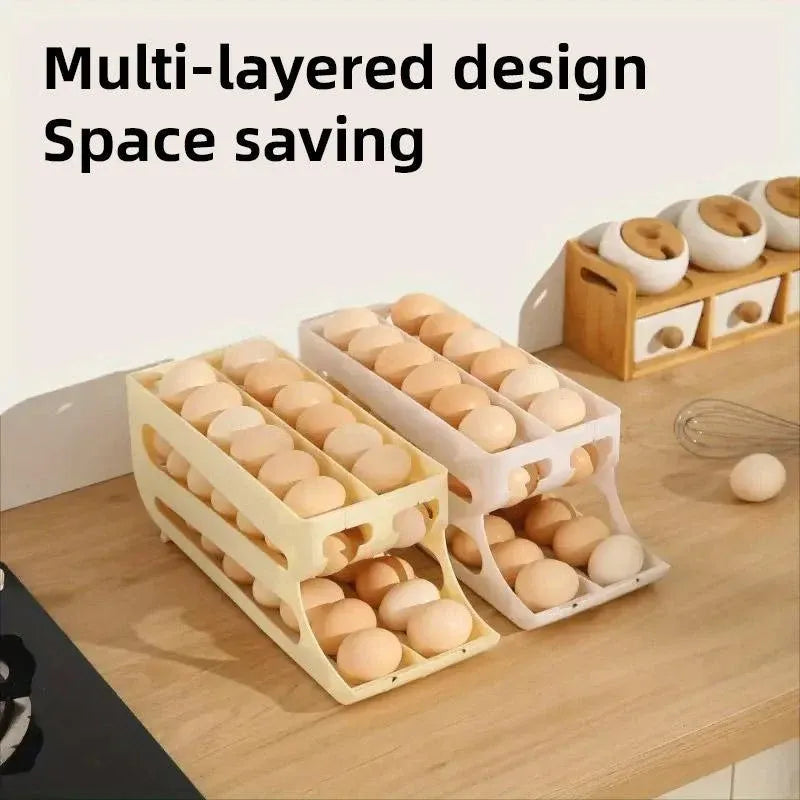 Sliding Egg Carton Refrigerator Storage for Kitchen Egg Holder and Organizer - Yellow