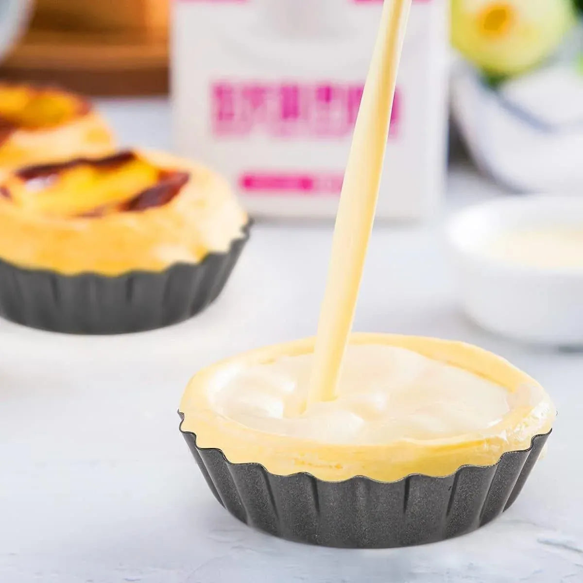 12PCS Mini Detachable Tart Mold Baking Cake Pan Nonstick Bottom Cupcake Molds - 4inch