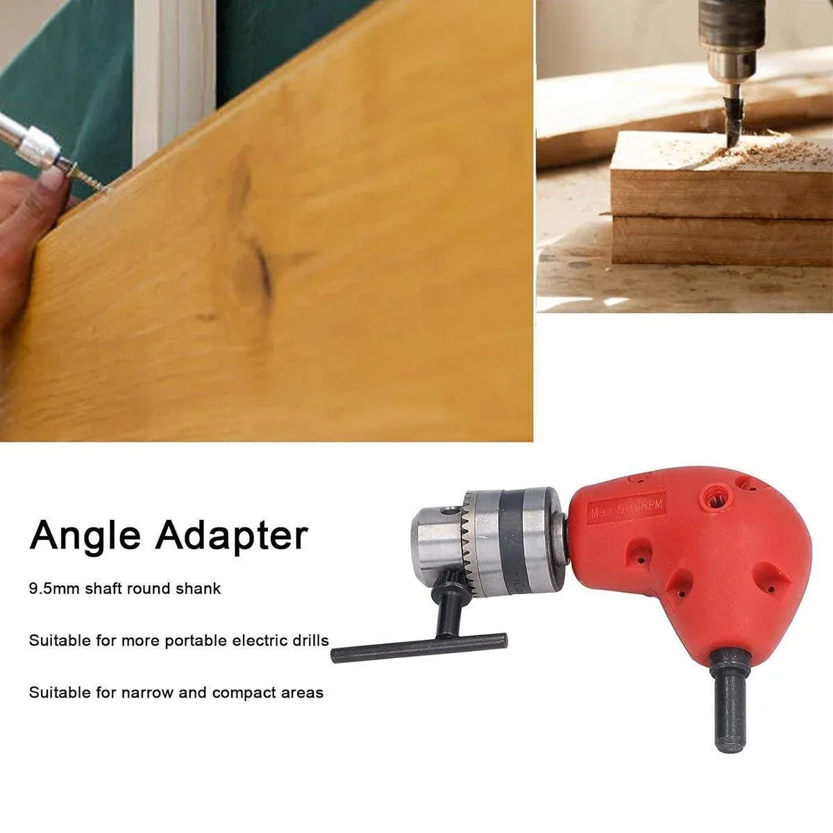 90-Degree Right Angle Drill Attachment 1/4inch Drive Adapter with Chuck Key Tools