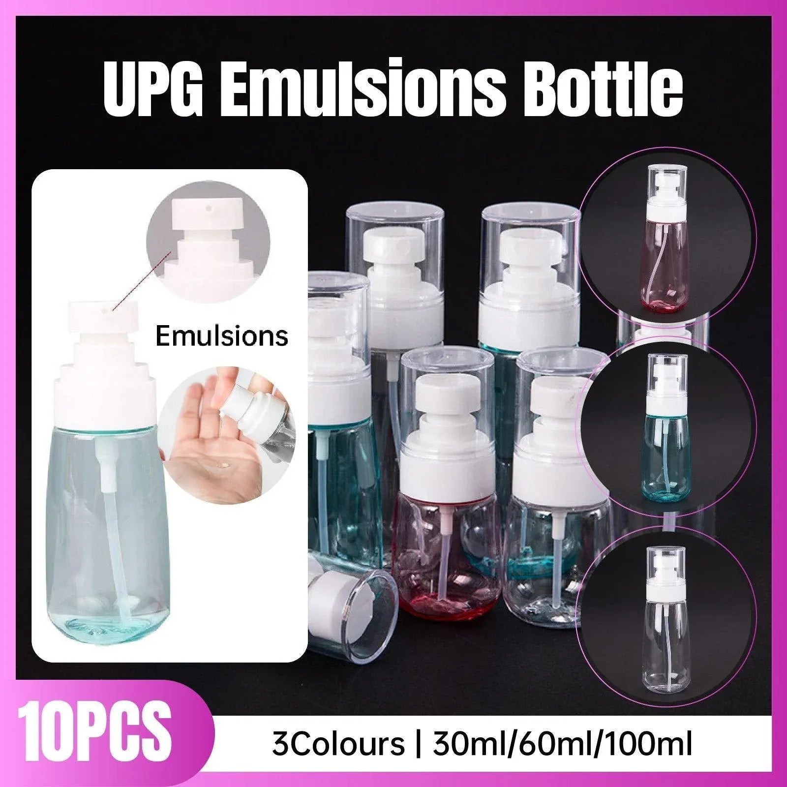 10pcs Portable Travel Emulsion Dispenser Bottle Press Pump Refillable Containers - Pink-100ml