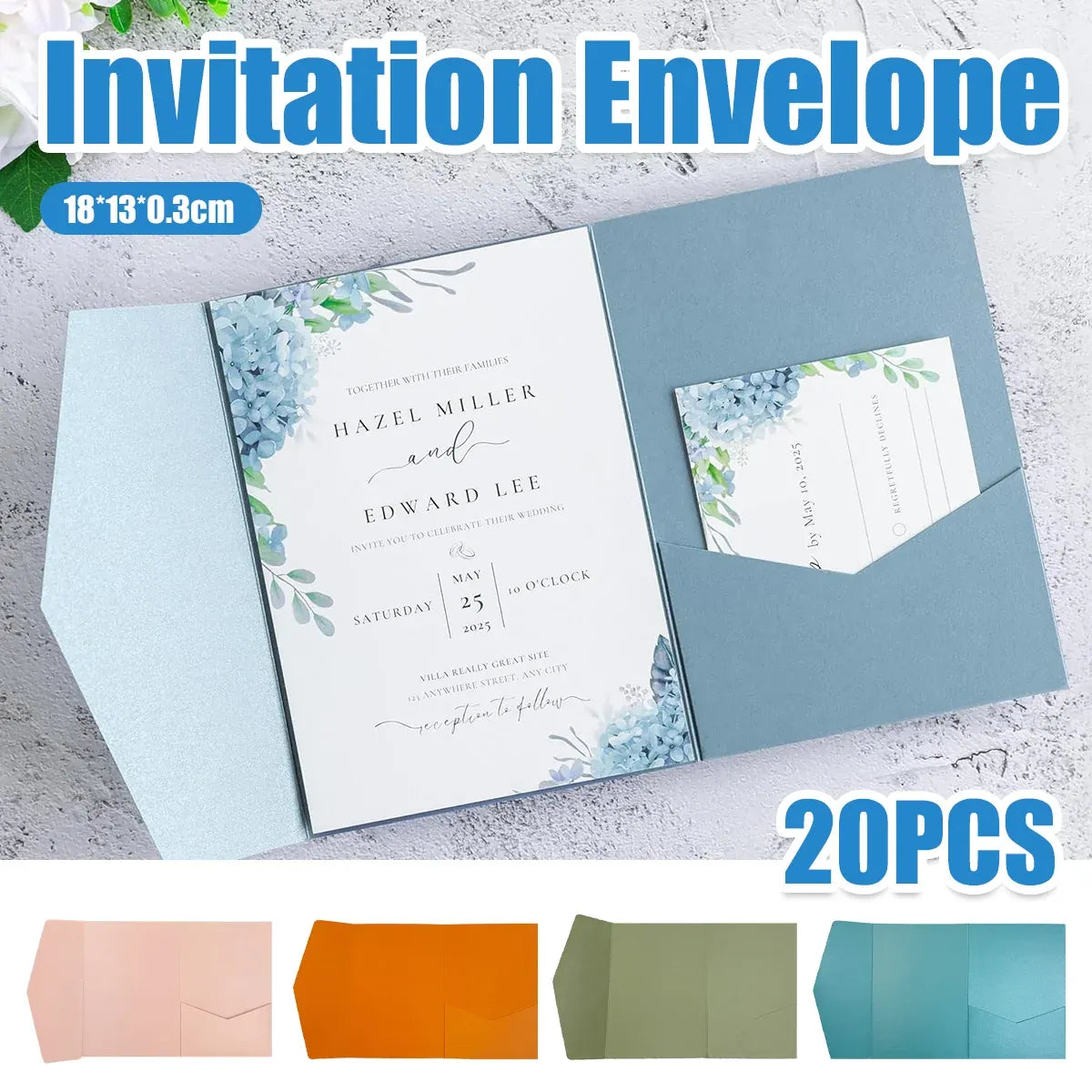20PCS 3D Tri-Fold Holiday Wedding Invitation Envelope Greeting Cards Aesthetic - Green