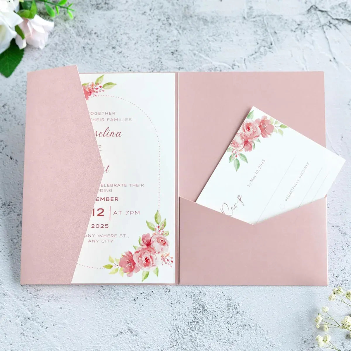 20PCS 3D Tri-Fold Holiday Wedding Invitation Envelope Greeting Cards Aesthetic - Green