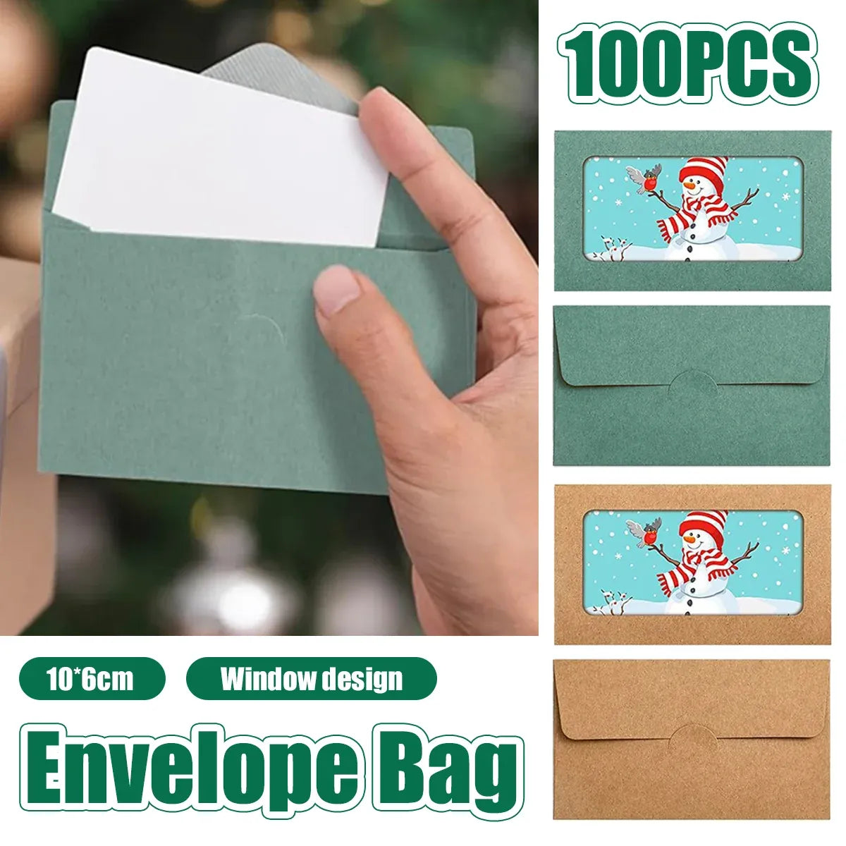 100PCS Small Kraft Paper Envelopes With Clear Window Self Seal Card Mailers - Kraft