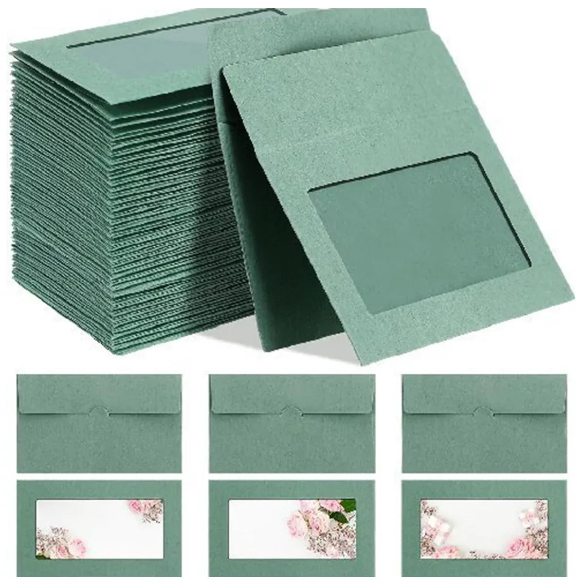 100PCS Small Kraft Paper Envelopes With Clear Window Self Seal Card Mailers - Kraft