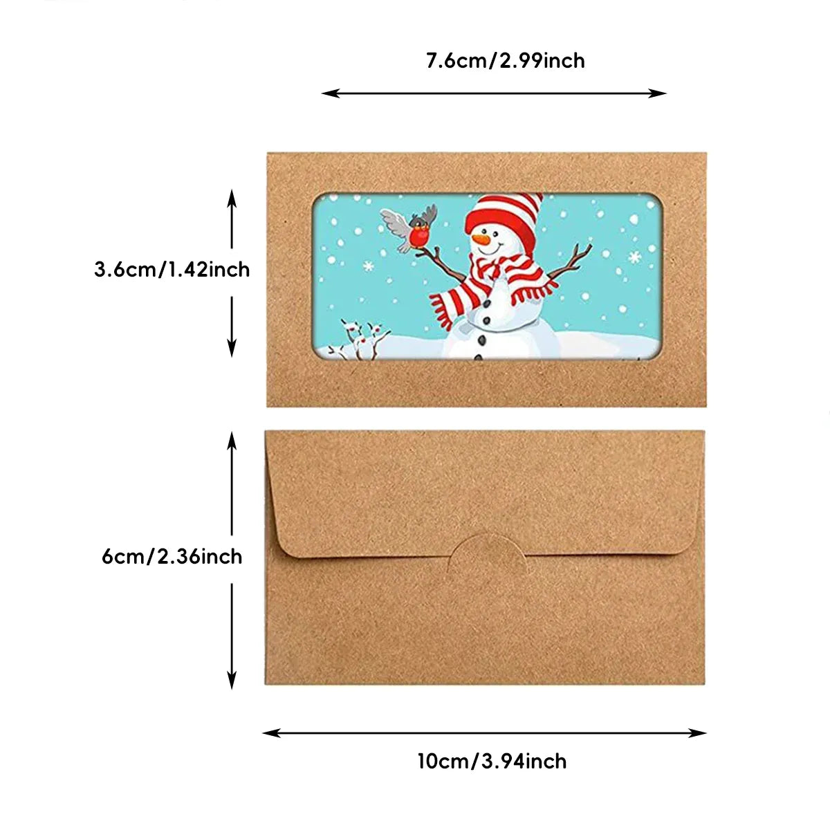 100PCS Small Kraft Paper Envelopes With Clear Window Self Seal Card Mailers - Kraft