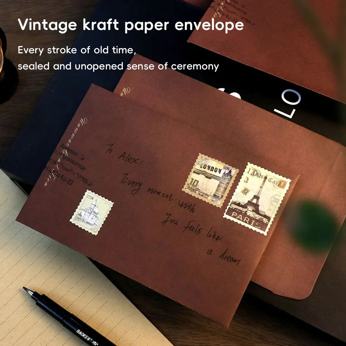 50PCS Vintage Kraft Paper Envelopes Self-Adhesive Durable for Invitations Use - Kraft